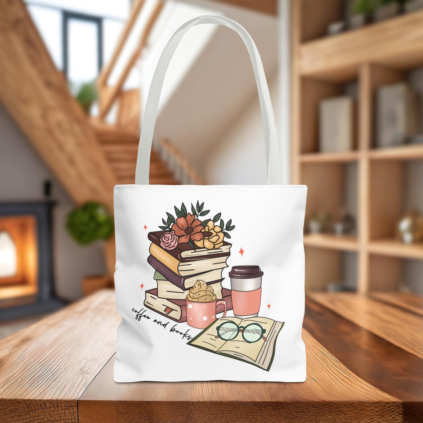 Book and Coffee Lovers Tote Bag