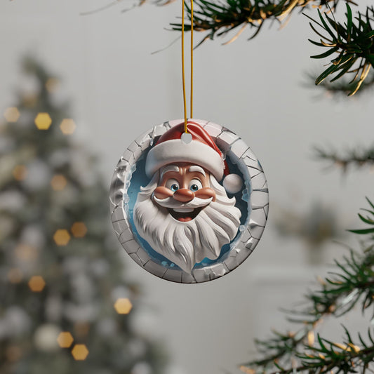 Christmas Santa Cracked Ice Ceramic Ornament