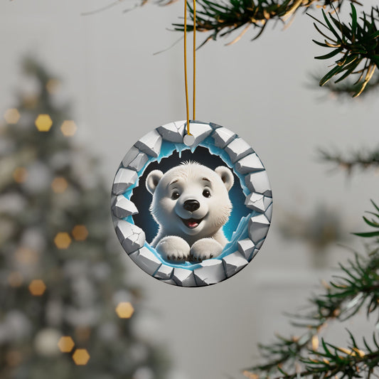 Christmas Polar Bear Cracked Ice Ceramic Ornament