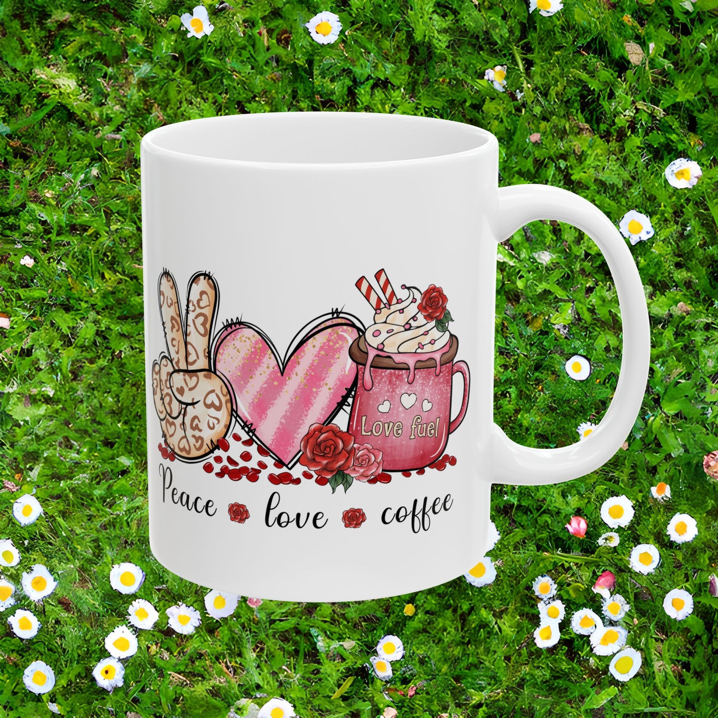 Peace Love Coffee Valentine Ceramic Mug