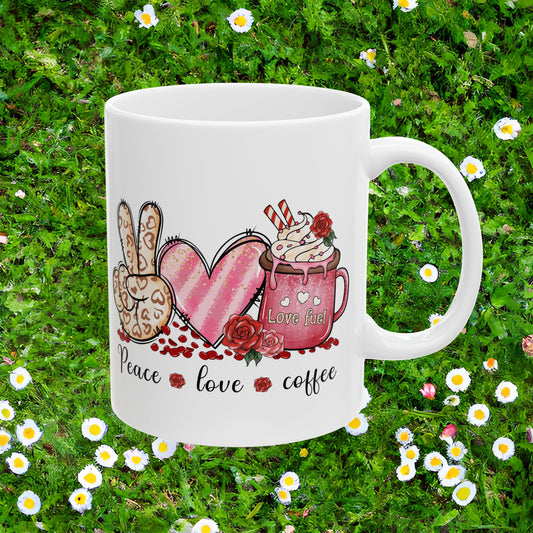 Peace Love Coffee Valentine Ceramic Mug