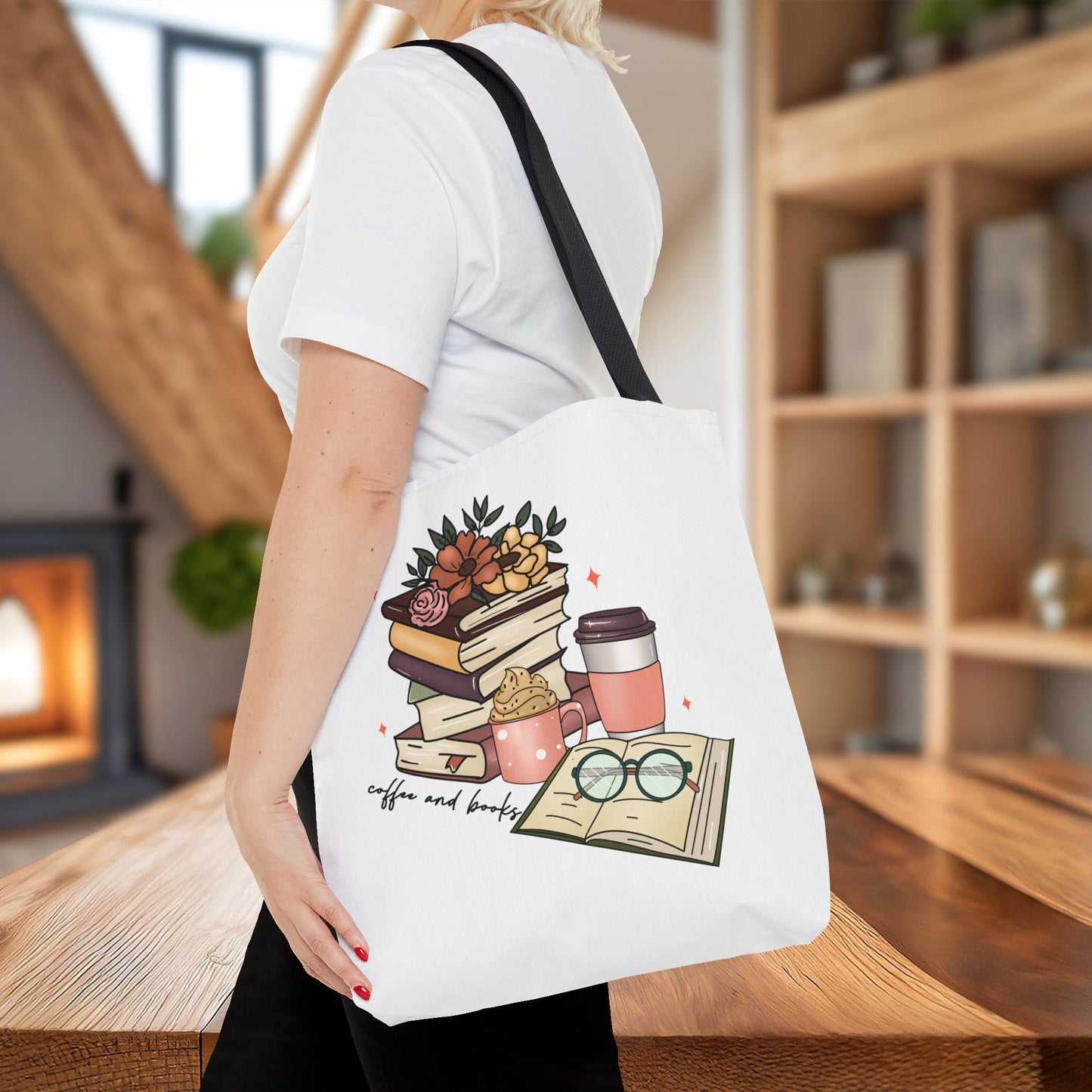 Book and Coffee Lovers Tote Bag