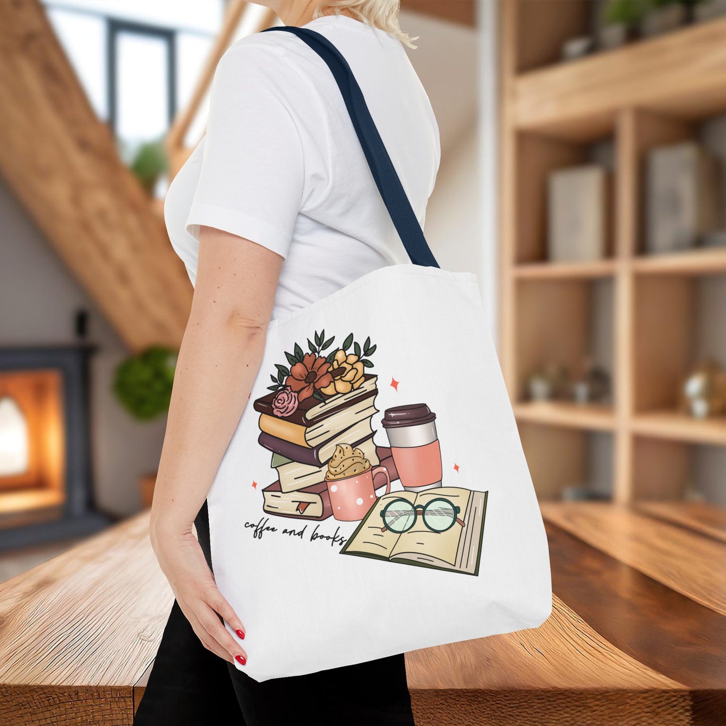 Book and Coffee Lovers Tote Bag