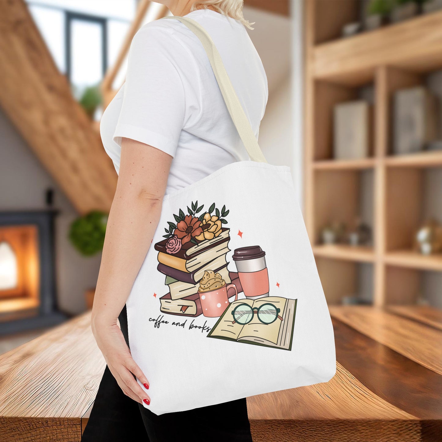 Book and Coffee Lovers Tote Bag