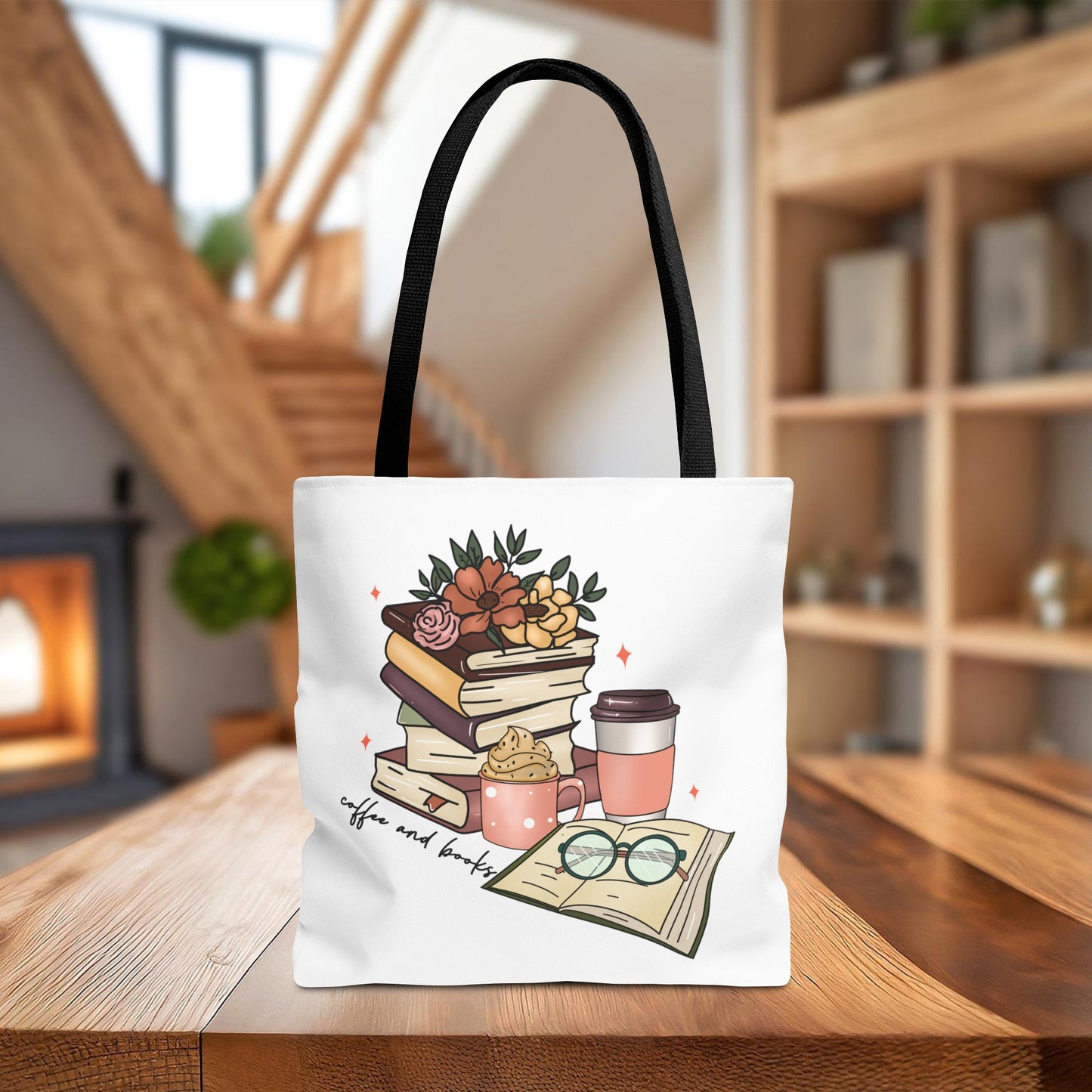 Book and Coffee Lovers Tote Bag